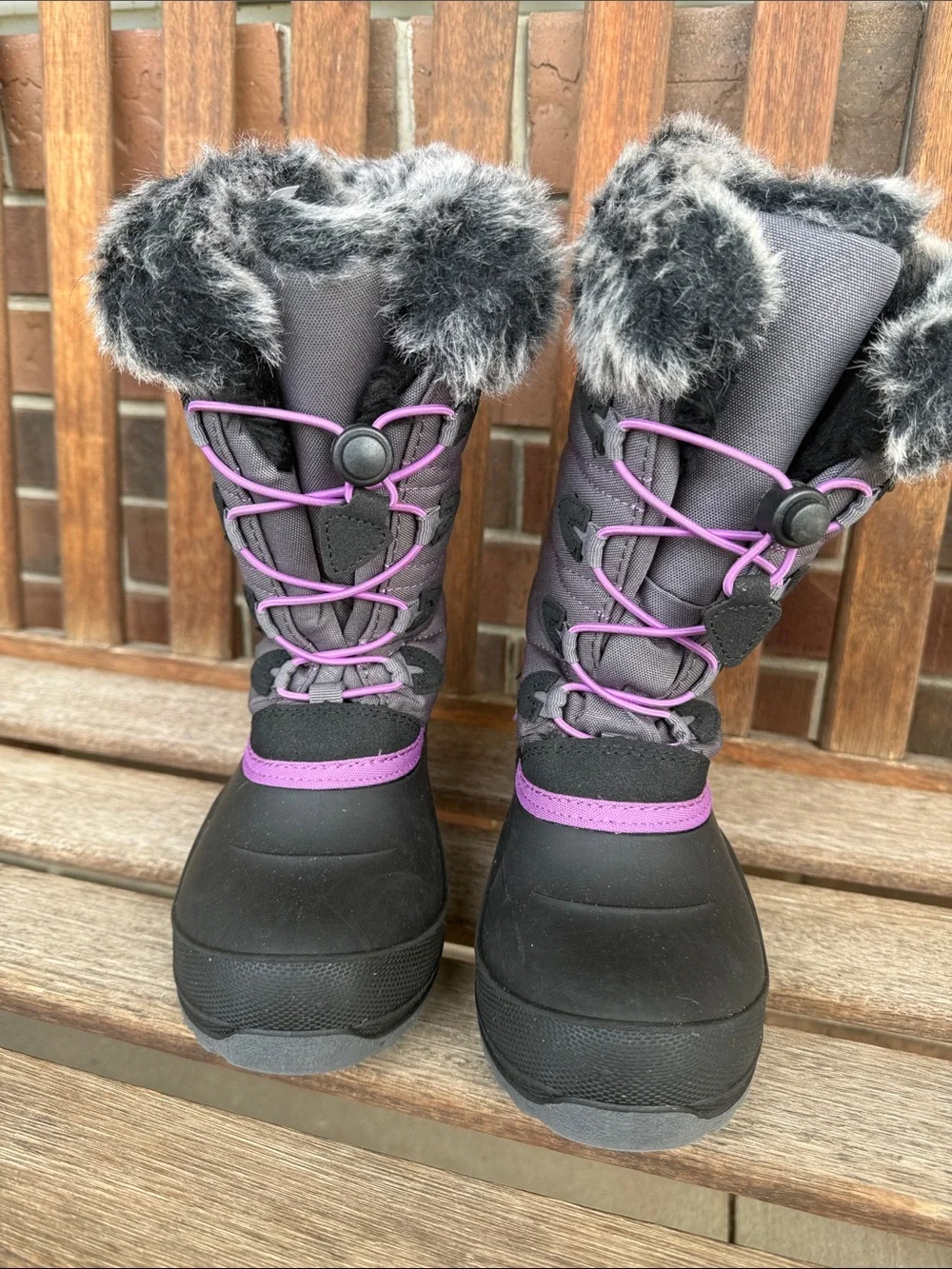 Kamik Kids Black and Purple Faux Fur Snow Boots